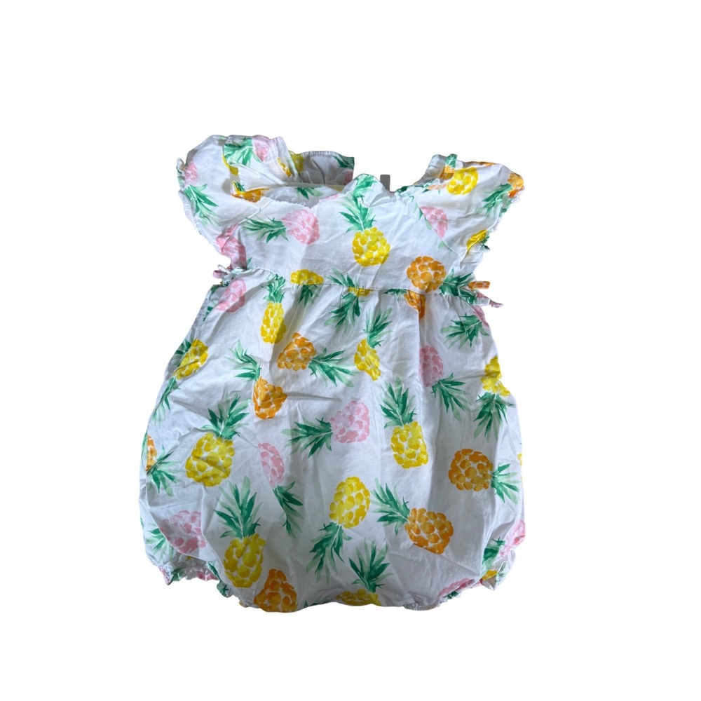 Janie and Jack Pineapple Print Ruffle Bubble Romper 12-18 Months White Tropical